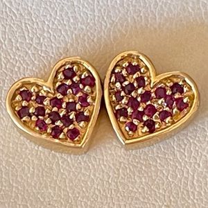 Pave Ruby Yellow Gold Hearts 1/4” .05 Total Weight